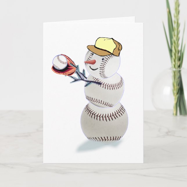 Baseball Snowman Christmas Holiday Card (Front)