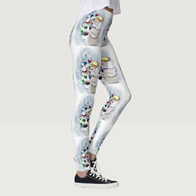 Baseball Snowman Christmas Leggings (Right)