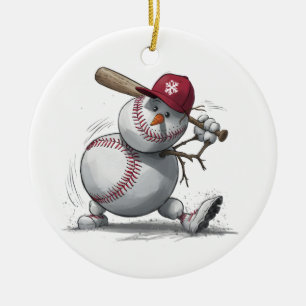 Baseball Snowman Christmas Player Snow Xmas Ceramic Tree Decoration
