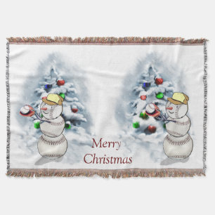Baseball Snowman Christmas Throw Blanket