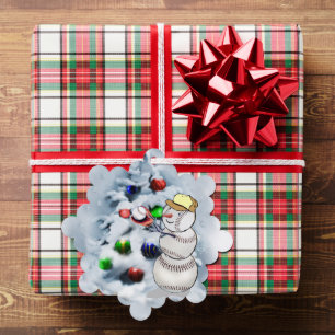 Baseball Snowman Christmas Tree Decoration Card