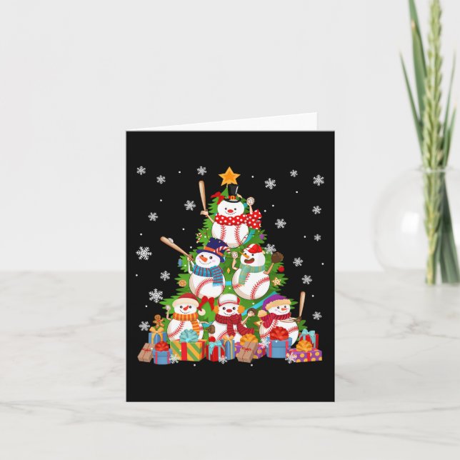 Baseball Snowman Christmas Tree Pitchers Catchers  Card (Front)