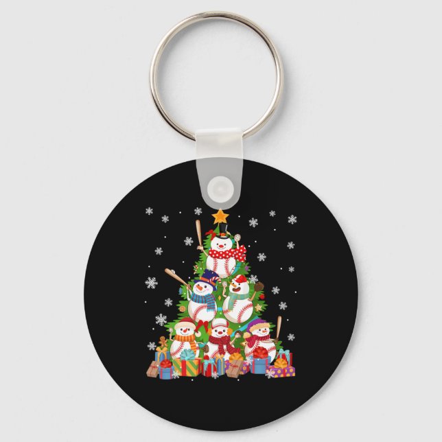 Baseball Snowman Christmas Tree Pitchers Catchers  Key Ring (Front)