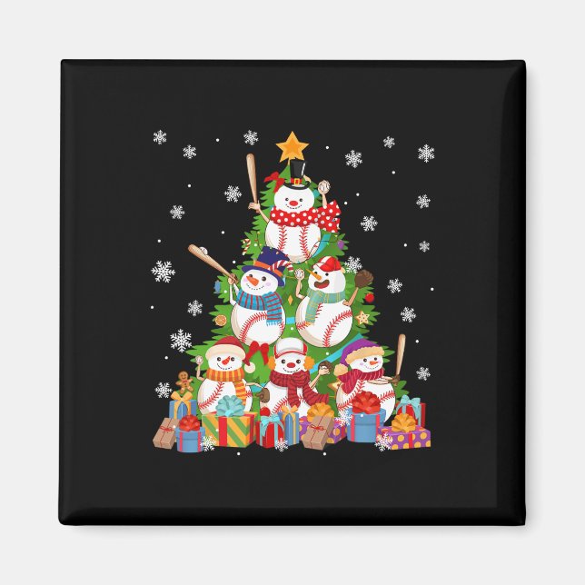Baseball Snowman Christmas Tree Pitchers Catchers  Magnet (Front)