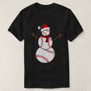 Baseball Snowman Merry Christmas Art T-Shirt