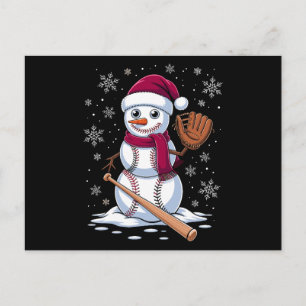 Baseball Snowman Santa Hat Glove Bat Christmas Holiday Postcard