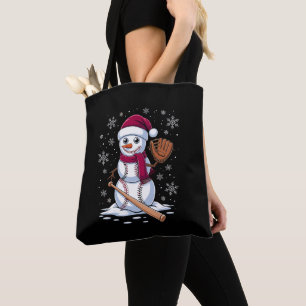 Baseball Snowman Santa Hat Glove Bat Christmas Tote Bag