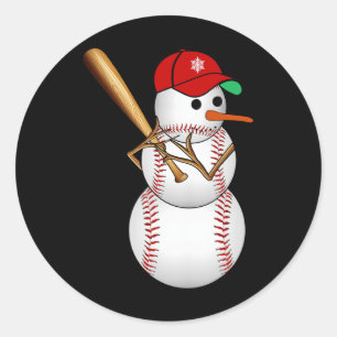Baseball Snowman Snow Christmas Xmas Gifts Men Wom Classic Round Sticker
