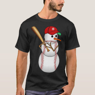 Baseball Snowman Snow Christmas Xmas Gifts Men Wom T-Shirt