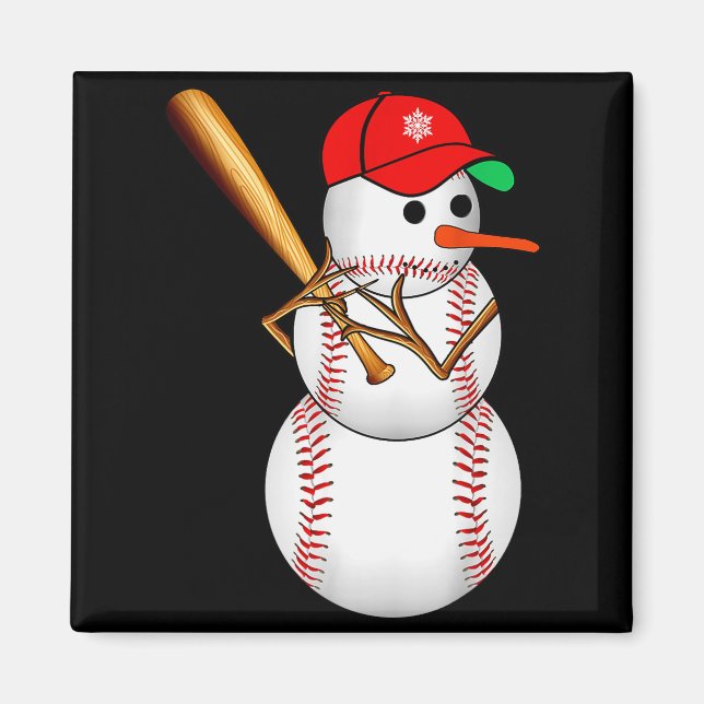 Baseball Snowman Snow Christmas Xmas Men Women  Magnet (Front)