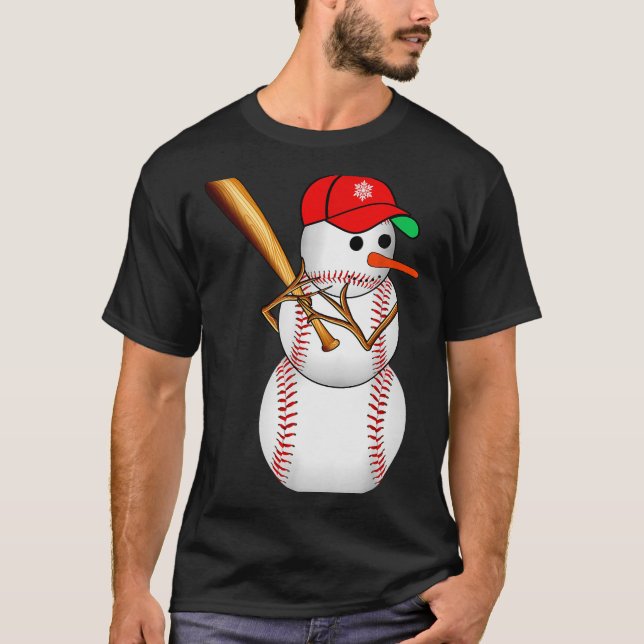 Baseball Snowman Snow Christmas Xmas Men Women  T-Shirt (Front)