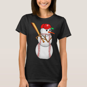 Baseball Snowman Snow Christmas Xmas Men Women  T-Shirt