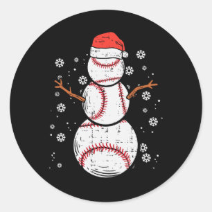 Baseball Snowman Xmas Christmas Sports Boys Men Wo Classic Round Sticker