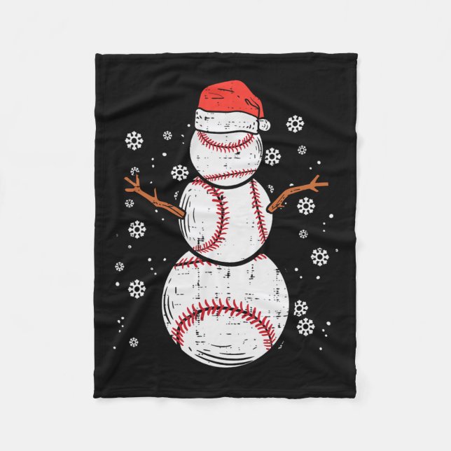Baseball Snowman Xmas Christmas Sports Boys Men Wo Fleece Blanket (Front)