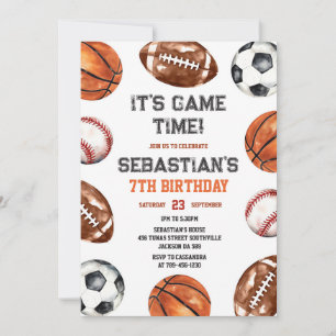 Baseball Soccer Football Basketball Sport Birthday Invitation