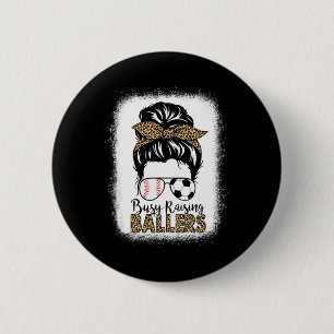 Baseball Soccer Mum Messy Bun Leopard Busy Raising 6 Cm Round Badge