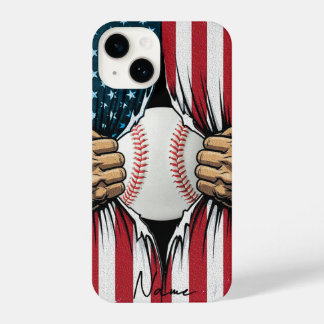 Baseball Softball American Flag Patriotic iPhone 14 Case
