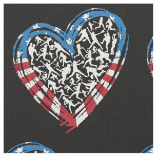 Baseball -Softball - American USA Flag Heart Fabric