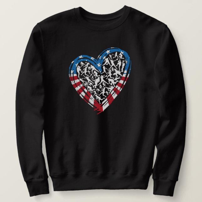 Baseball Softball - American USA Flag Heart Sweatshirt (Design Front)