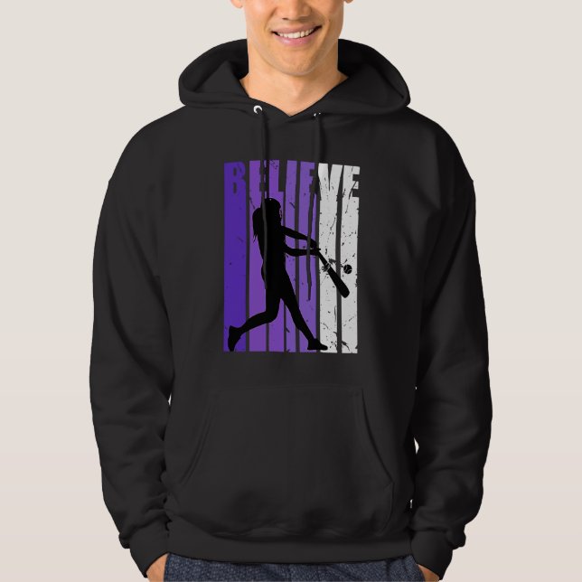 Baseball Softball Believe Silhouette Colorful Purp Hoodie (Front)