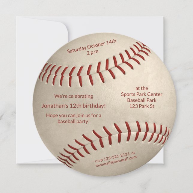 baseball softball boys girls birthday party announcement (Front)