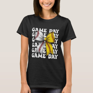 Baseball Softball Coquette Bow Game Day Women Mama T-Shirt