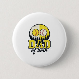 Baseball Softball Dad of Both Vintage Vector Desig 6 Cm Round Badge