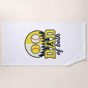 Baseball Softball Dad of Both Vintage Vector Desig Beach Towel