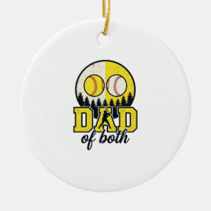 Baseball Softball Dad of Both Vintage Vector Desig Ceramic Tree Decoration