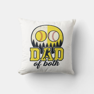 Baseball Softball Dad of Both Vintage Vector Desig Cushion