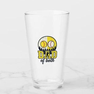 Baseball Softball Dad of Both Vintage Vector Desig Glass