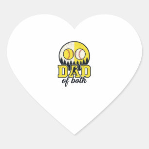 Baseball Softball Dad of Both Vintage Vector Desig Heart Sticker