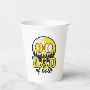 Baseball Softball Dad of Both Vintage Vector Desig Paper Cups