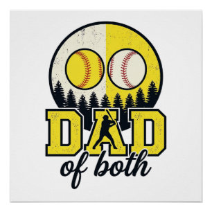Baseball Softball Dad of Both Vintage Vector Desig Poster