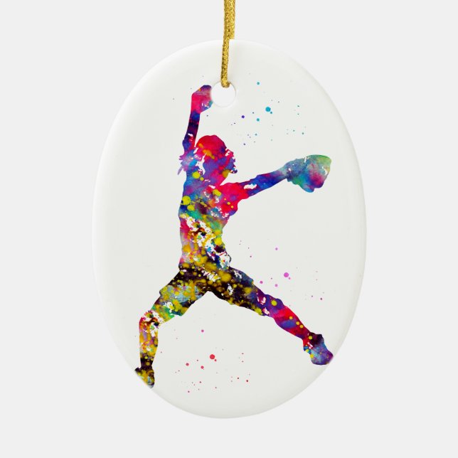Baseball Softball Pitcher Ceramic Tree Decoration (Front)