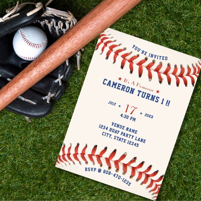 Baseball Softball Sport 1st Birthday Party Invitation (Baseball Softball Sport 1st Birthday Party Invitation)