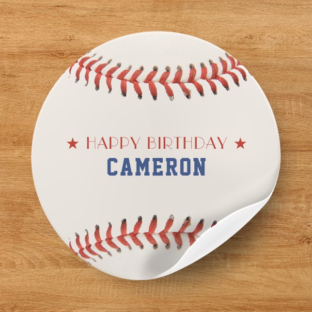 Baseball Softball Sport Happy Birthday Party Classic Round Sticker (Creator Uploaded)