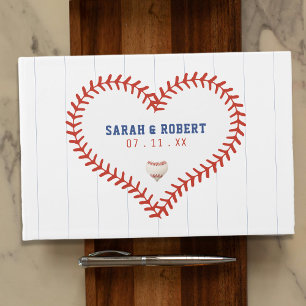 Baseball Softball Sport Heart Pinstripe Wedding Guest Book