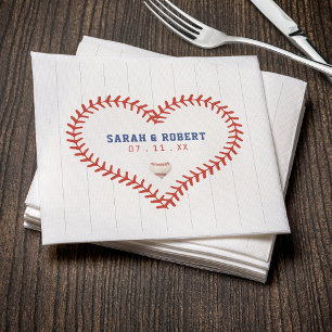 Baseball Softball Sport Heart Pinstripe Wedding Napkin