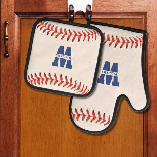 Baseball Softball Sport Monogram Oven Mitt & Pot Holder Set