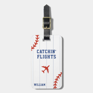 Baseball Softball Sport Pinstripe Aeroplane Flight Luggage Tag