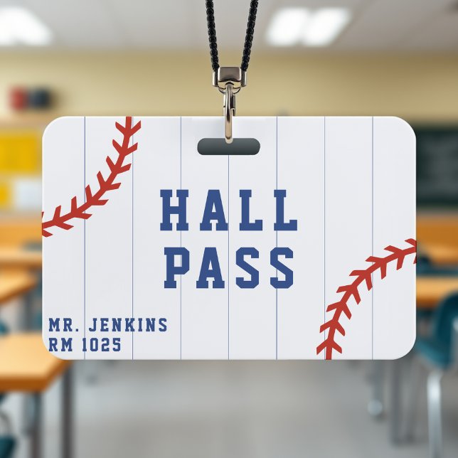 Baseball Softball Sport Pinstripe School Hall Pass ID Badge (Baseball Softball Sport Pinstripe School Hall Pass Badge
)