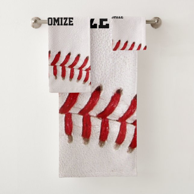 Baseball Softball Stitching Custom Text Bath Towel Set (Insitu)