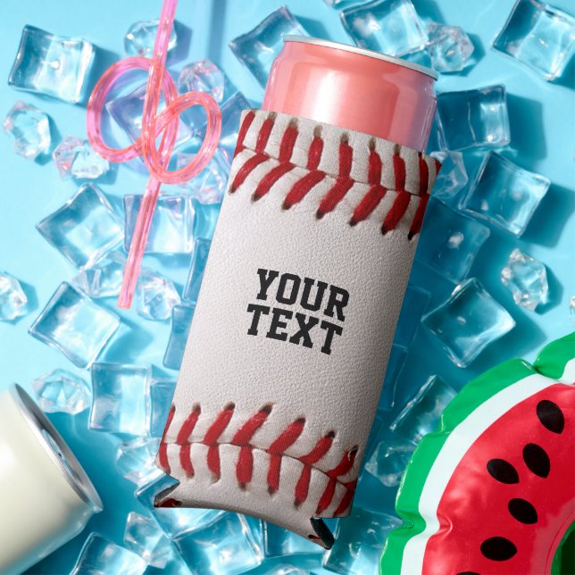 Baseball Softball Stitching Custom Text Seltzer Can Cooler (In Situ Summer)