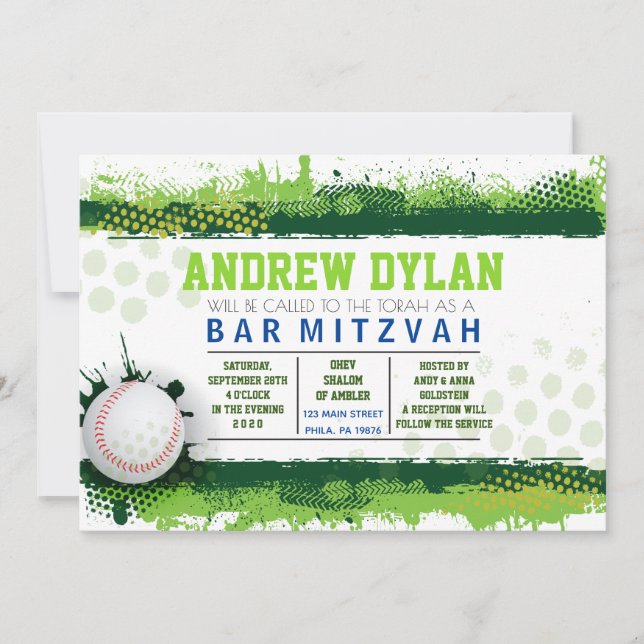 BASEBALL SPLASH Bar Mitzvah Invitation (Front)
