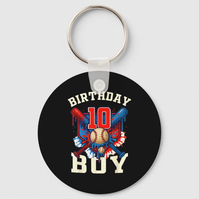 Baseball Splash Drip 10th Birthday Srts Lover Boy  Key Ring (Front)
