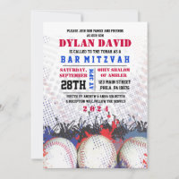 BASEBALL Splatter Bar Bat Mitzvah Invitation