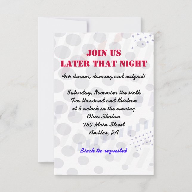Baseball Splatter Bar Mitzvah Party card (Front)