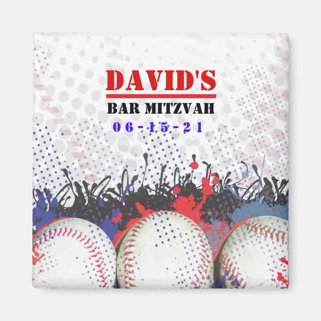 BASEBALL SPLATTER Bar Mitzvah Save the Date Magnet (Front)