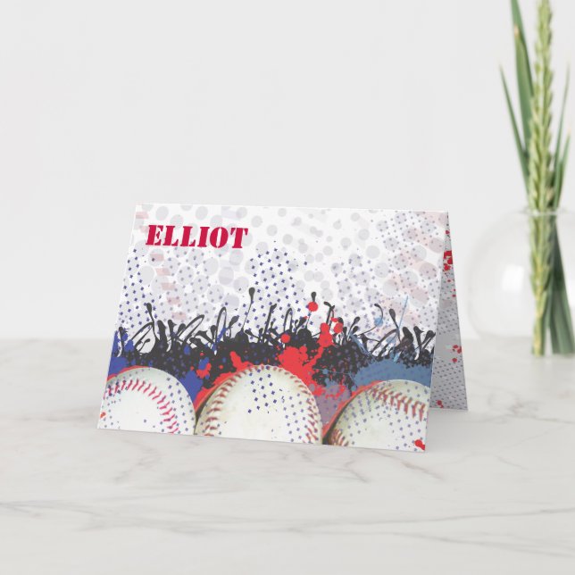 Baseball Splatter Bar Mitzvah Thank You Card (Front)